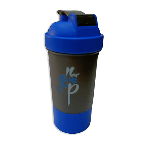 Never Give Up Printed Blue Black Gym Shaker