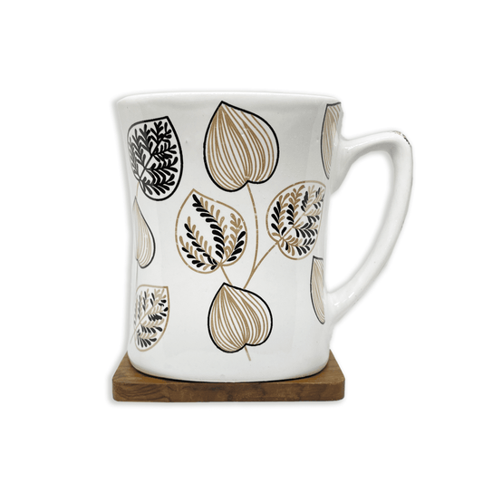 Bhokals  Brown Leaf Printed White Coffee Mug