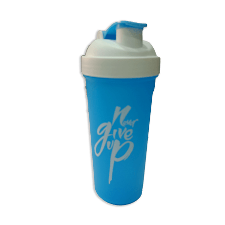 Never Give Up Printed White Blue Gym Shaker