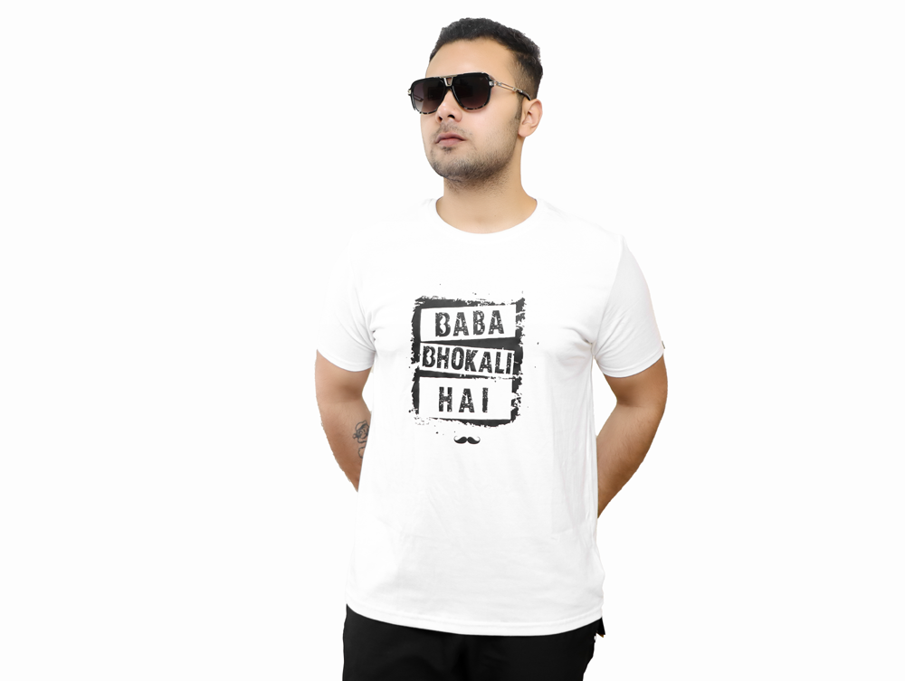 Baba Bhokali Hai Printed Round Neck Cotton Men T-Shirt