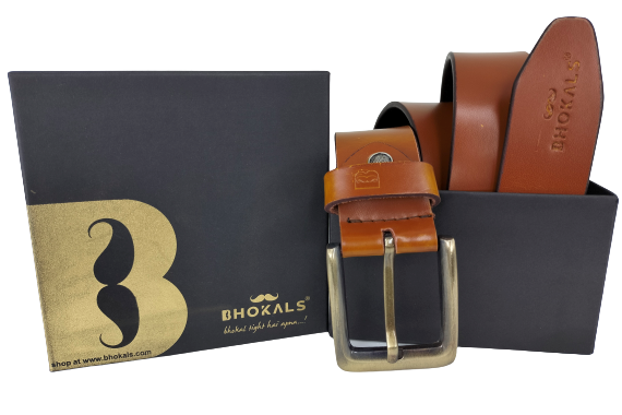 Bhokals Men Solid Tan Casual Leather Belt