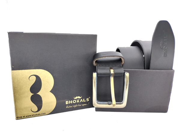 Bhokals Men Solid Black Matt Leather Belt