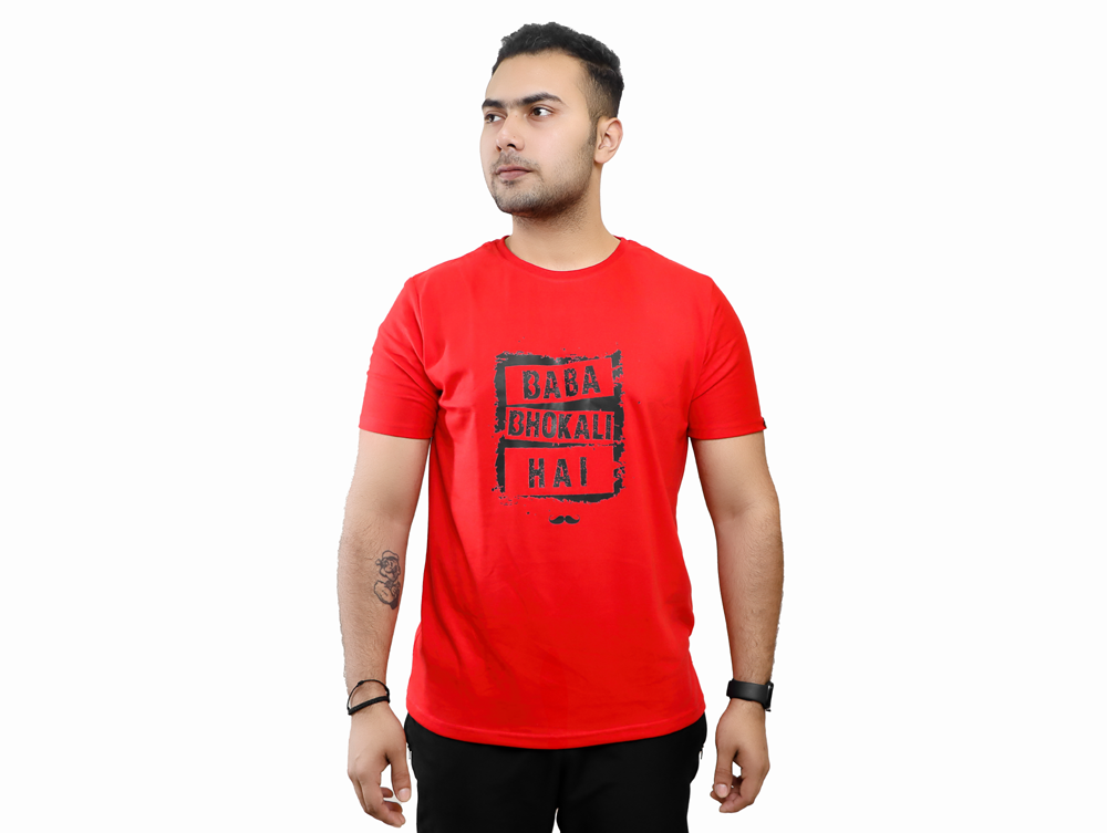 Baba Bhokali Hai Printed Round Neck Cotton Men T-Shirt