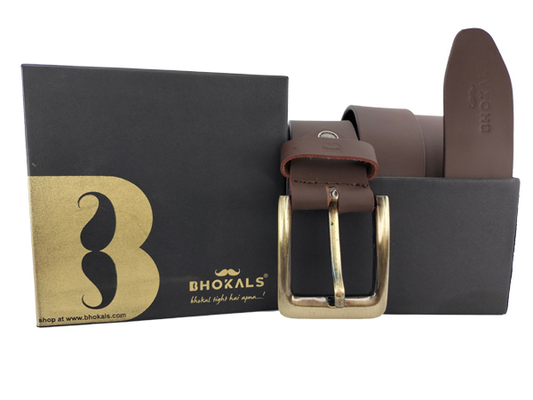 Bhokals Men Solid Brown Matt Leather Belt