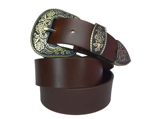 Bhokals Maharaja Men  Golden Buckle Brown Leather Belt