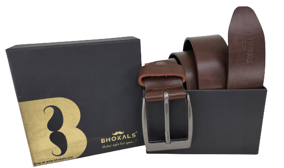 Bhokals Men Texture Brown Leather  Belt