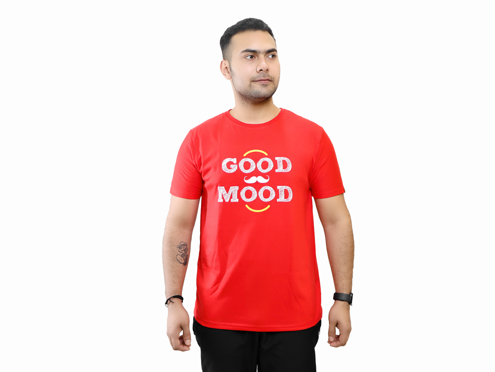 Good Mood Printed Round Neck Cotton Men T-Shirt