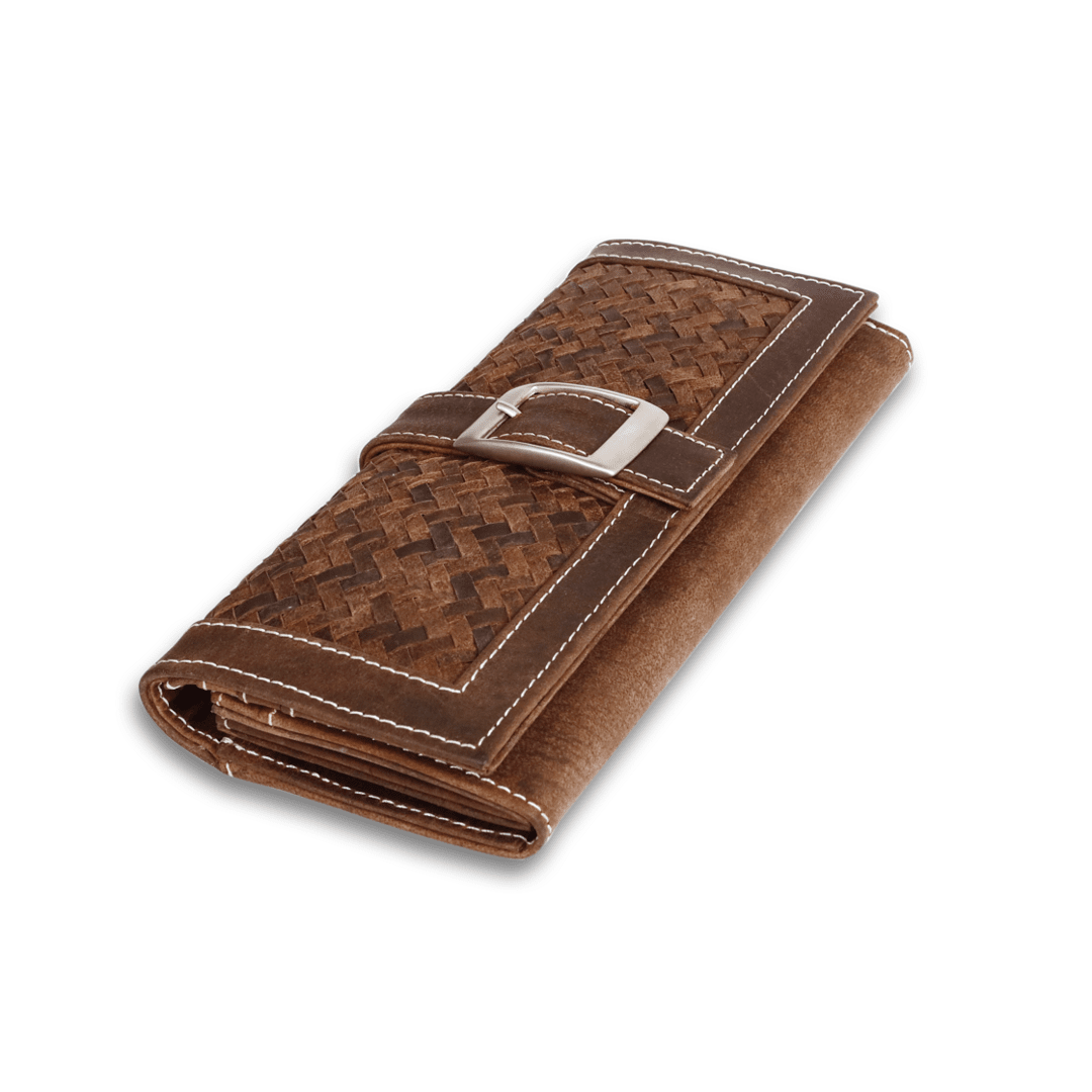 Leather Brown weave Buckle women Wallet