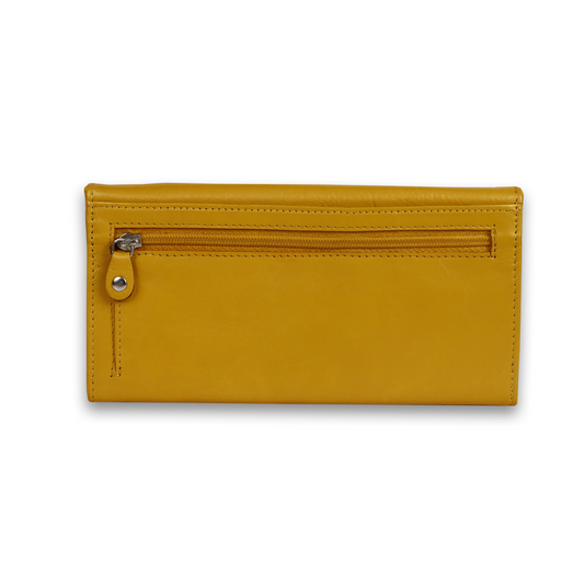 Leather Solid Yellow Zip Women Wallet