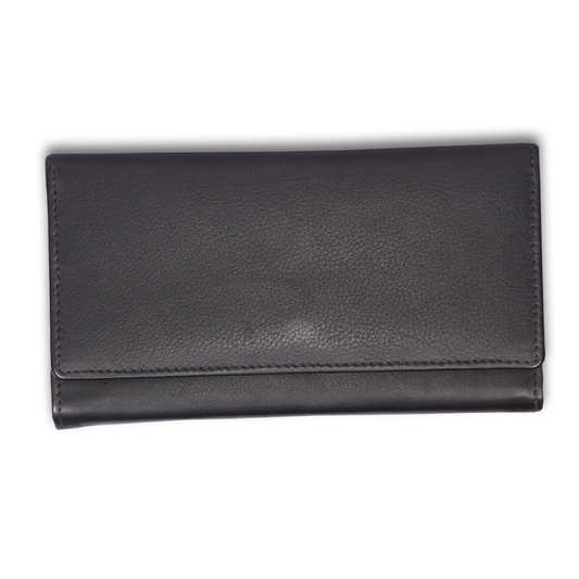 Leather Solid Black Zip Women Wallet