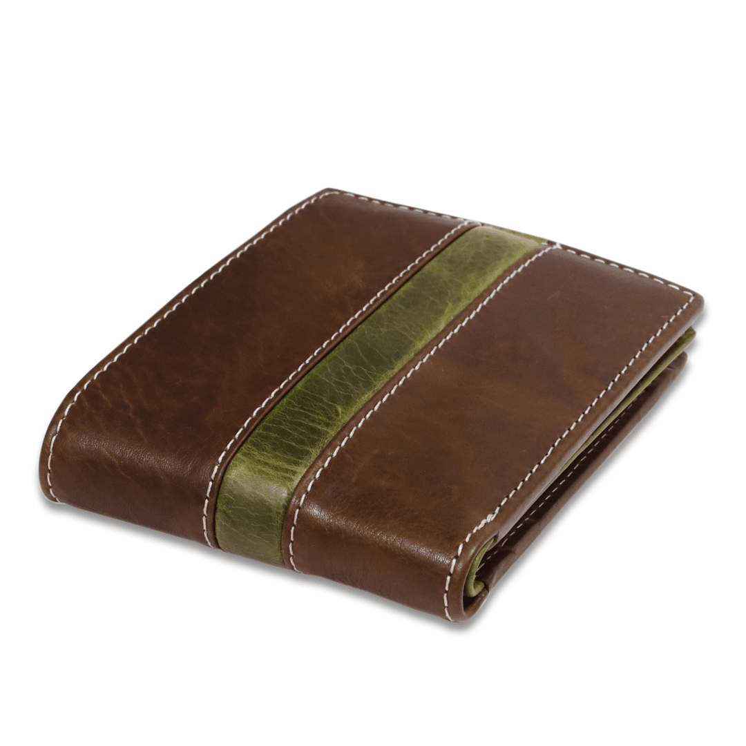 Leather Brown Green Strip Men Wallet