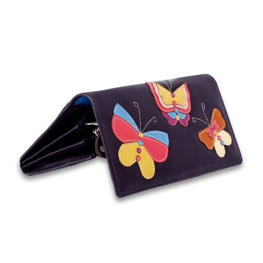 Leather Solid Black Butterfly Women Wallet