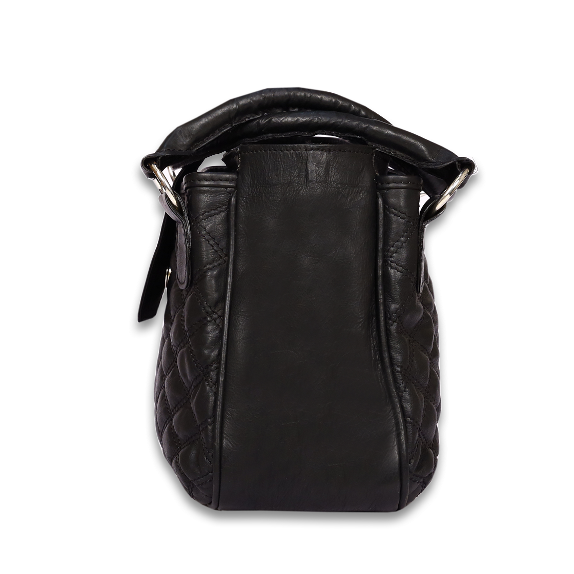 Leather Black Check Women Hand Bag