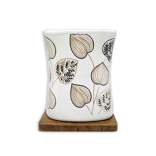 Bhokals  Brown Leaf Printed White Coffee Mug