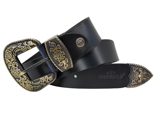 Maharaja Men Golden Buckle Black Leather Belt