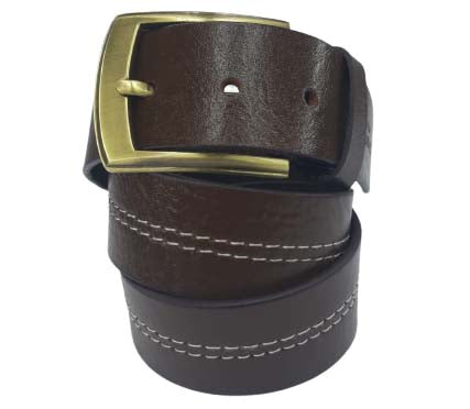 Men Brown Middle Thread Leather  Belt