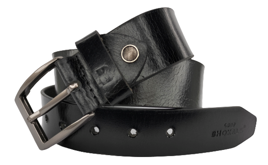 Bhokals Men Black Crunch Leather Belt