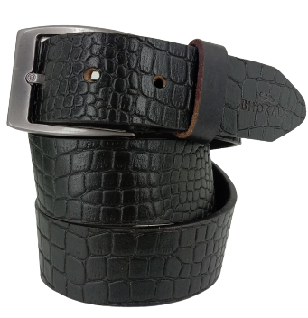 Bhokals Men Black Crocs Texture Leather Belt