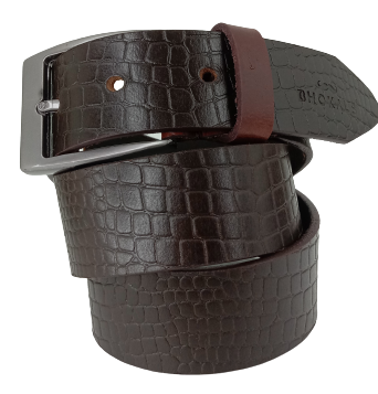 Bhokals Men Brown Crocs Texture  Casual Leather Belt