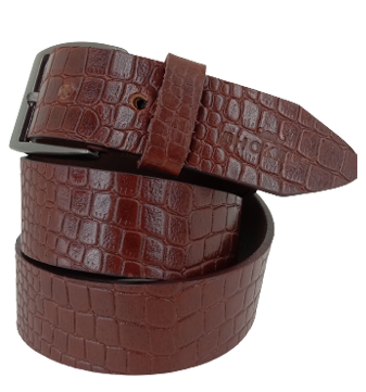 Bhokals Men Tan Brown Crocs Texture Leather Belt