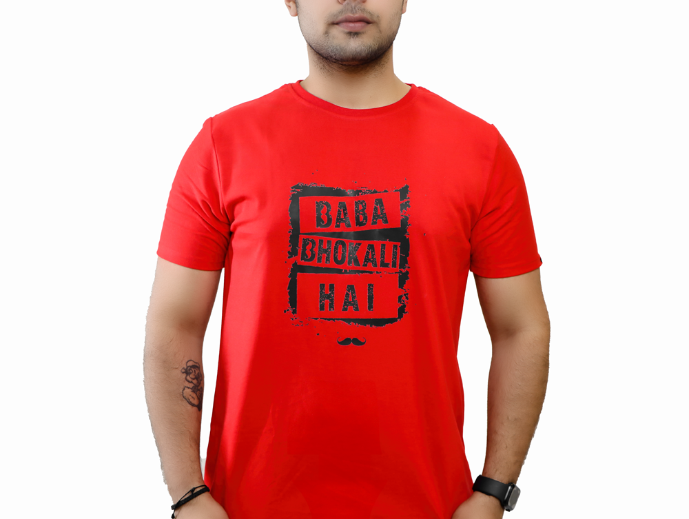 Baba Bhokali Hai Printed Round Neck Cotton Men T-Shirt