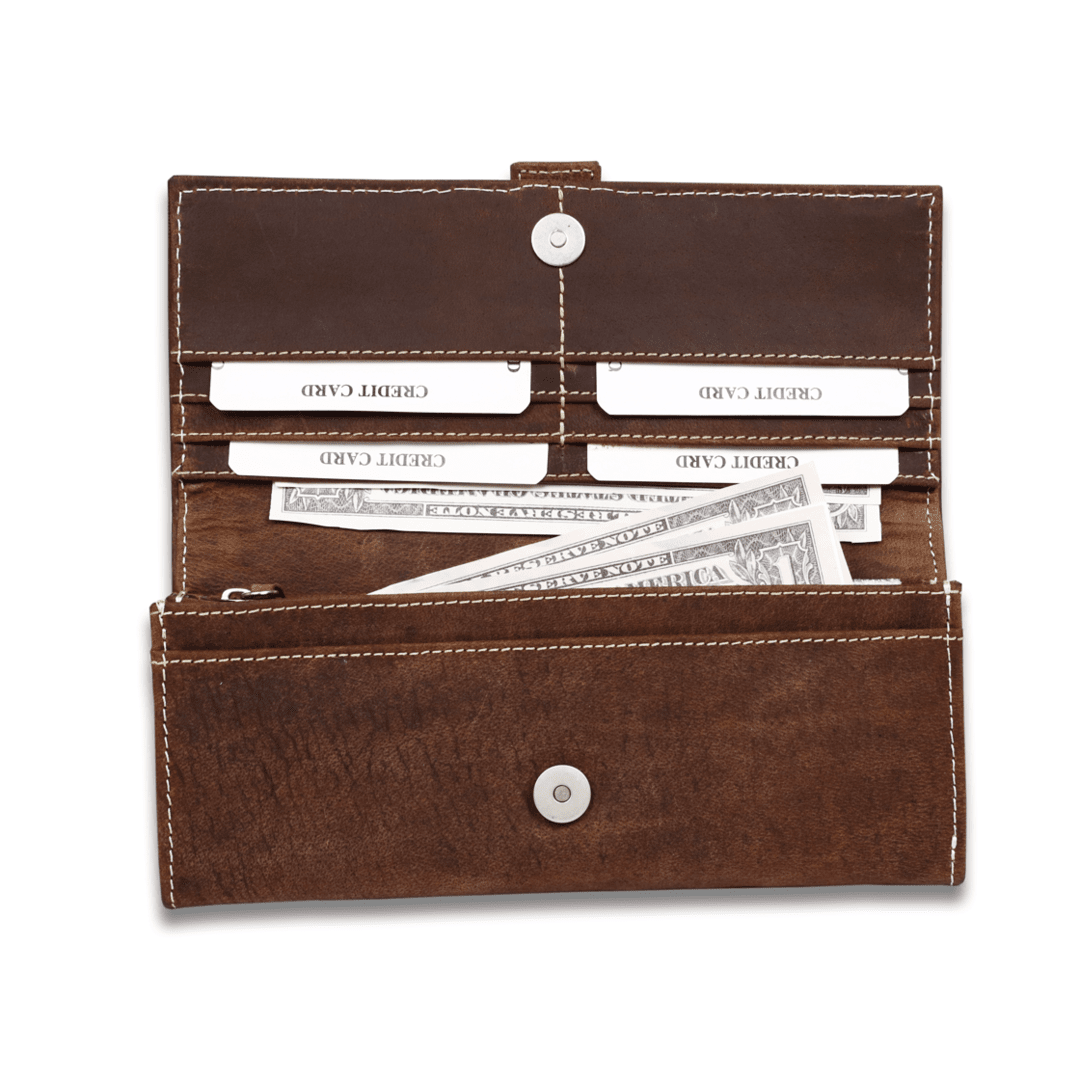 Leather Brown weave Buckle women Wallet