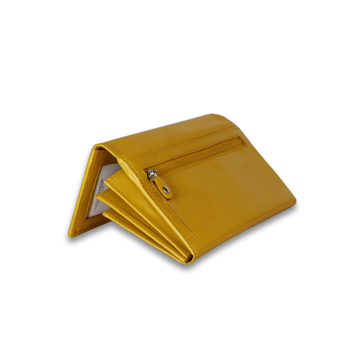 Leather Solid Yellow Zip Women Wallet