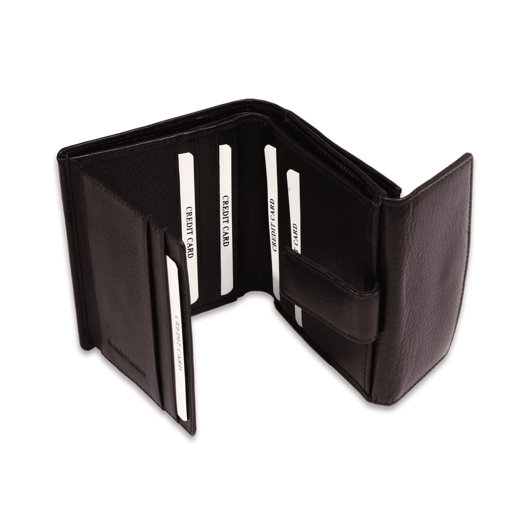 Leather Solid Black Multi Fold Women Wallet