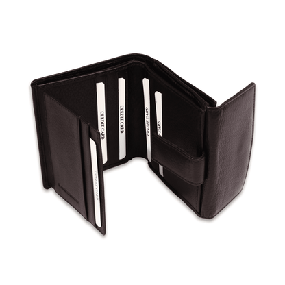 Leather Solid Black Multi Fold Women Wallet