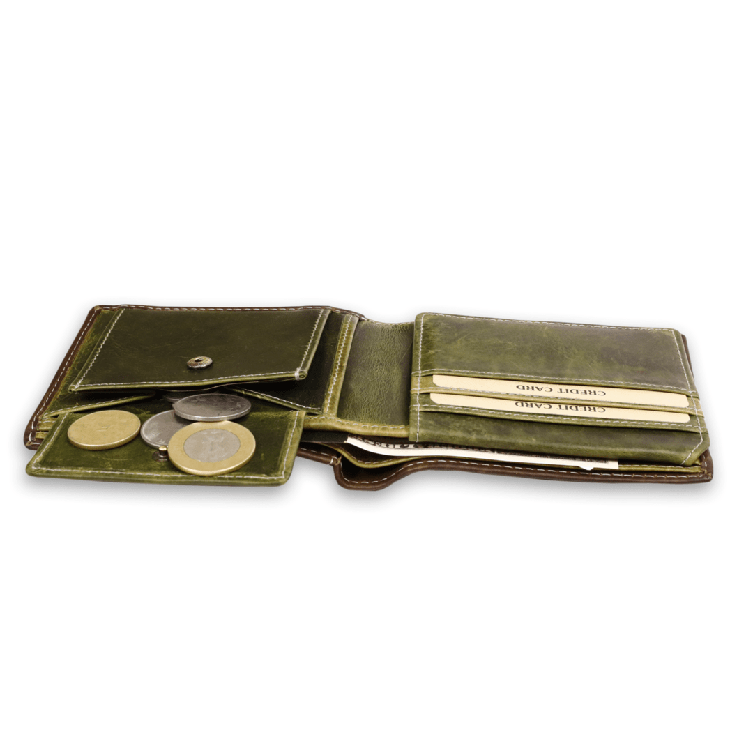 Leather Brown Green Strip Men Wallet