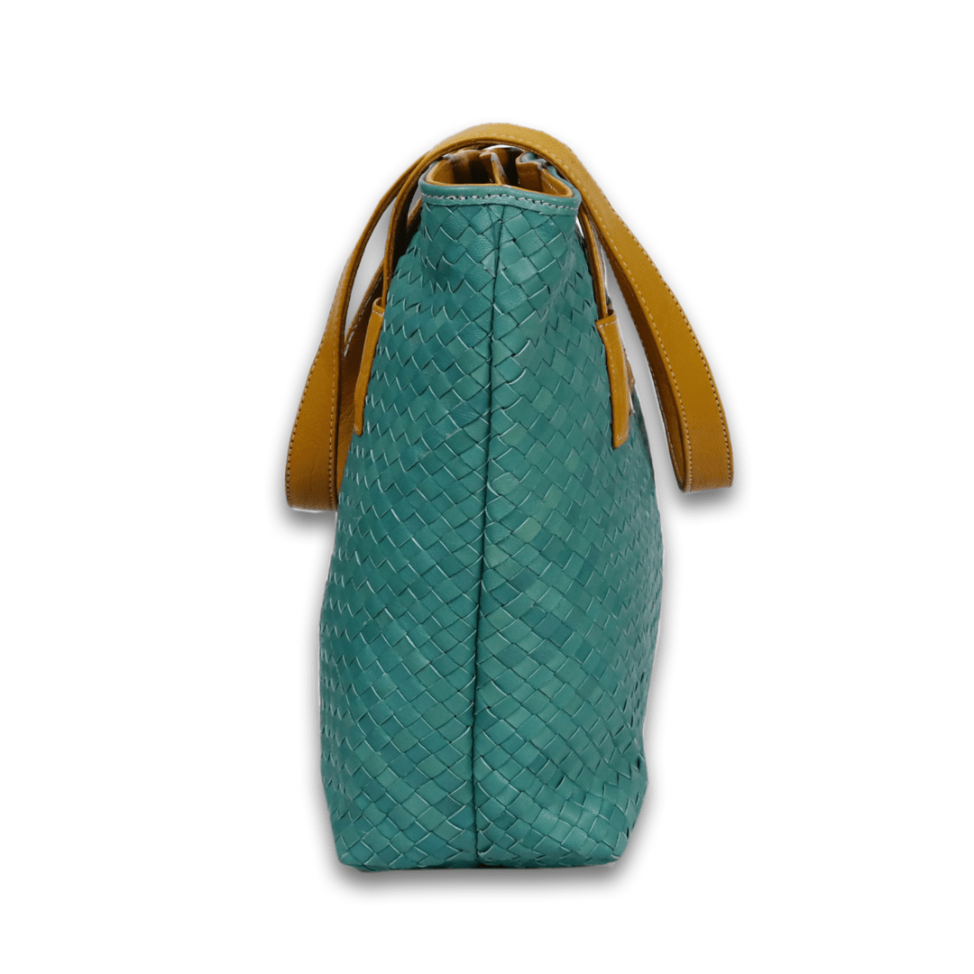 Leather Green Weave Women Shoulder Bag