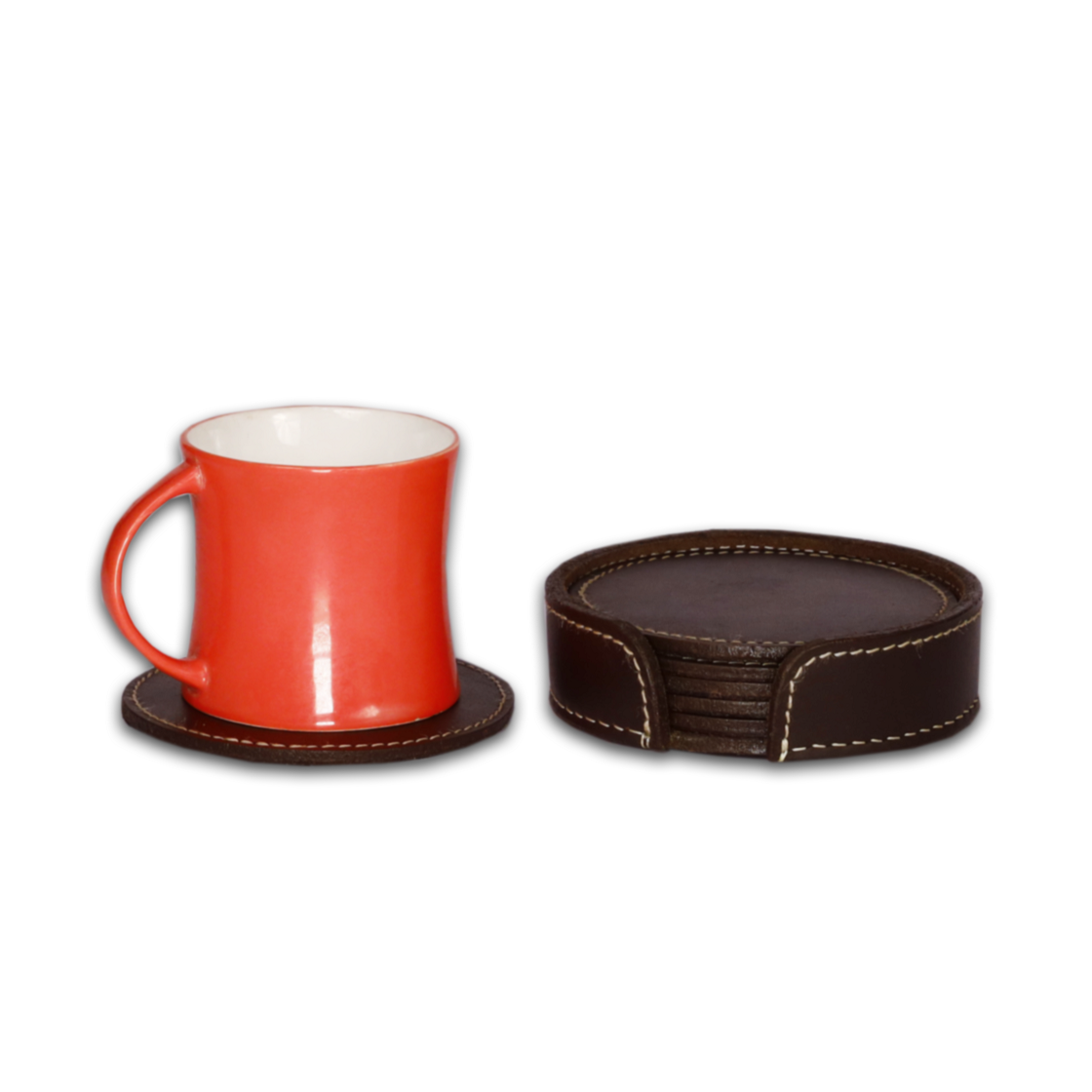 Leather Brown Round Tea Coaster