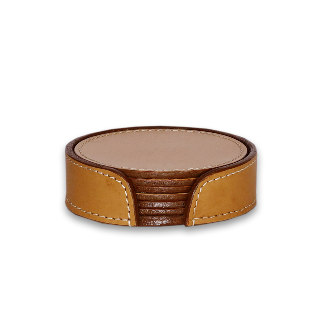 Leather Tan Round Tea Coaster