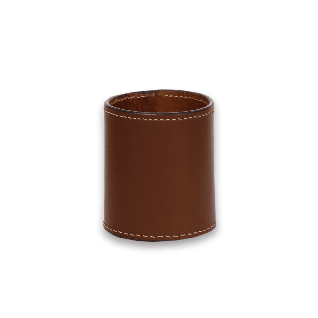 Leather Brown Round Pen Holder