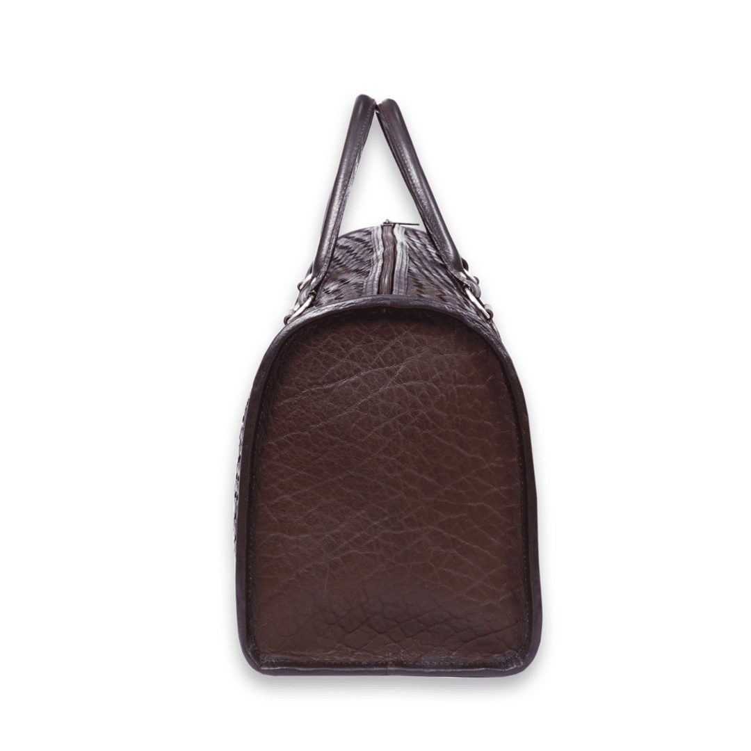 Leather Solid Brown Weave Duffle Bag