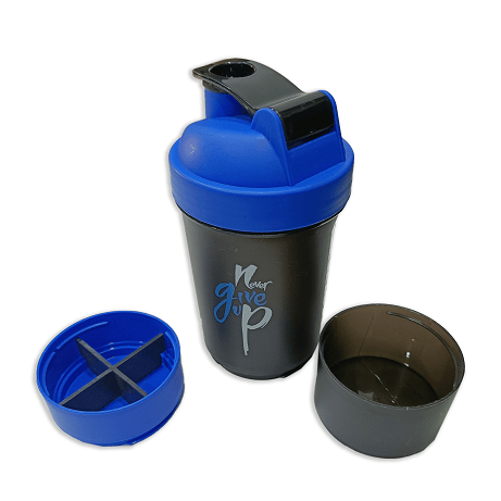 Never Give Up Printed Blue Black 3 in 1 Gym Shaker