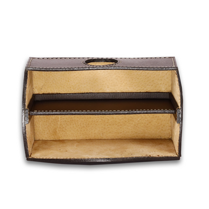 Leather Brown Table Top Document Container