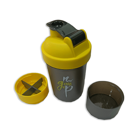 Never Give Up Printed Yellow Black 3 in 1 Gym Shaker