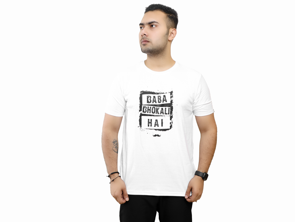 Baba Bhokali Hai Printed Round Neck Cotton Men T-Shirt