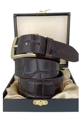 Bhokals Men Croc Texture  Brown Leather Belt