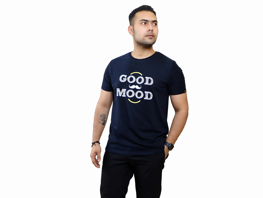 Good Mood Printed Round Neck Cotton Men T-Shirt