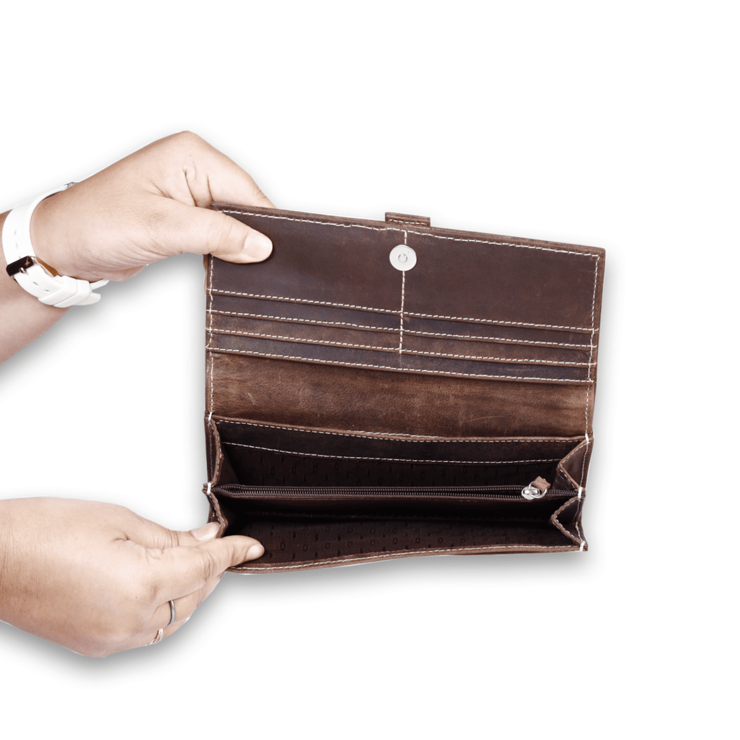 Leather Brown weave Buckle women Wallet