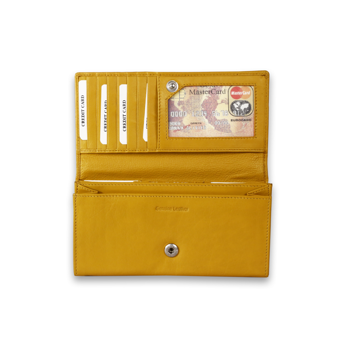 Leather Solid Yellow Zip Women Wallet