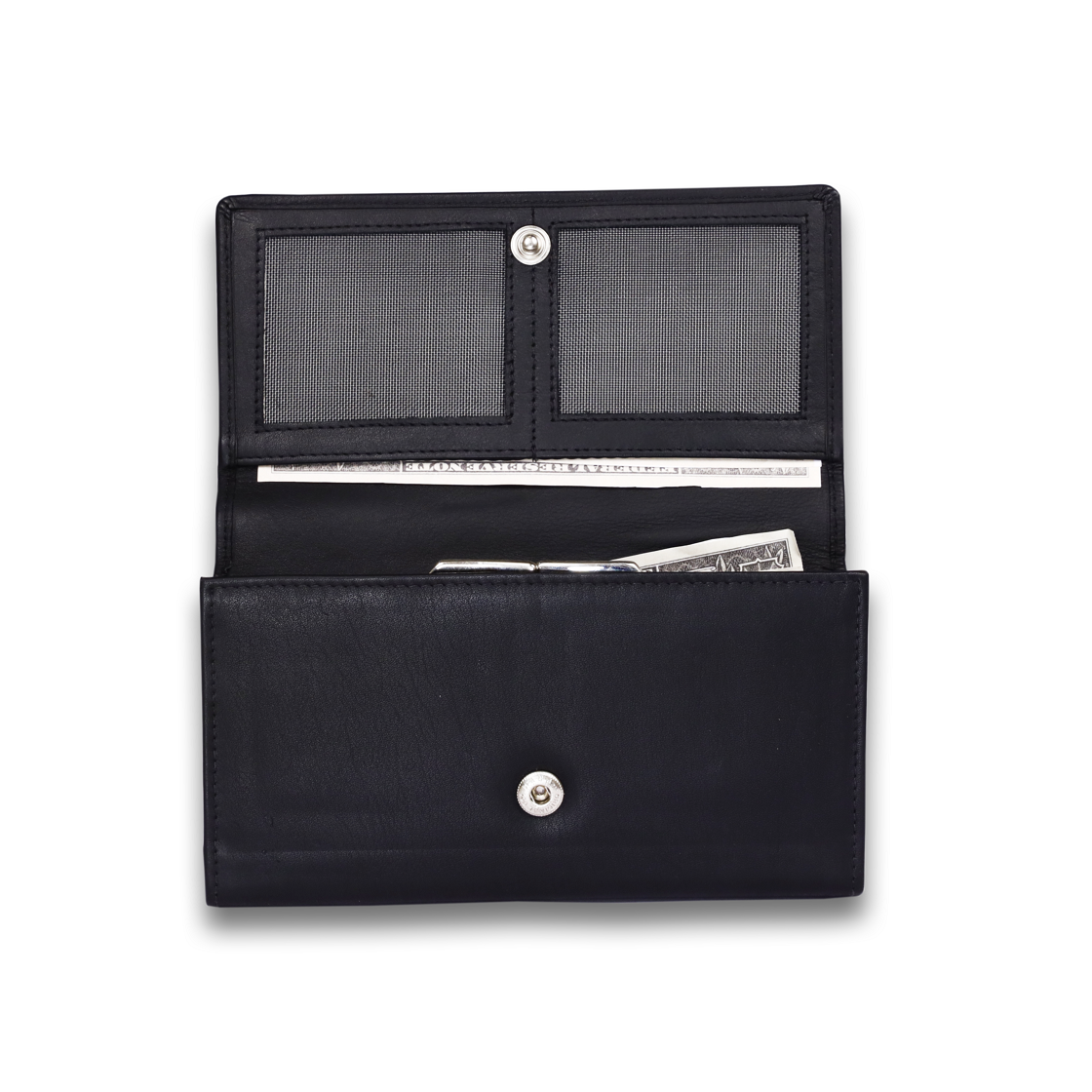 Leather Solid Black Zip Women Wallet