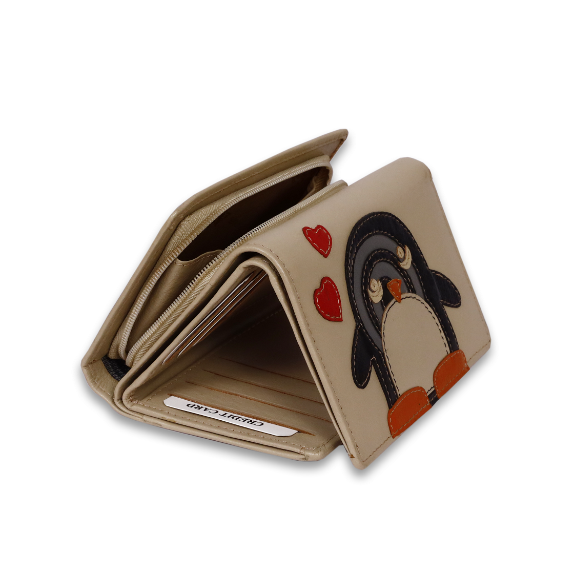 Leather Cream Penguin Women Pocket Wallet