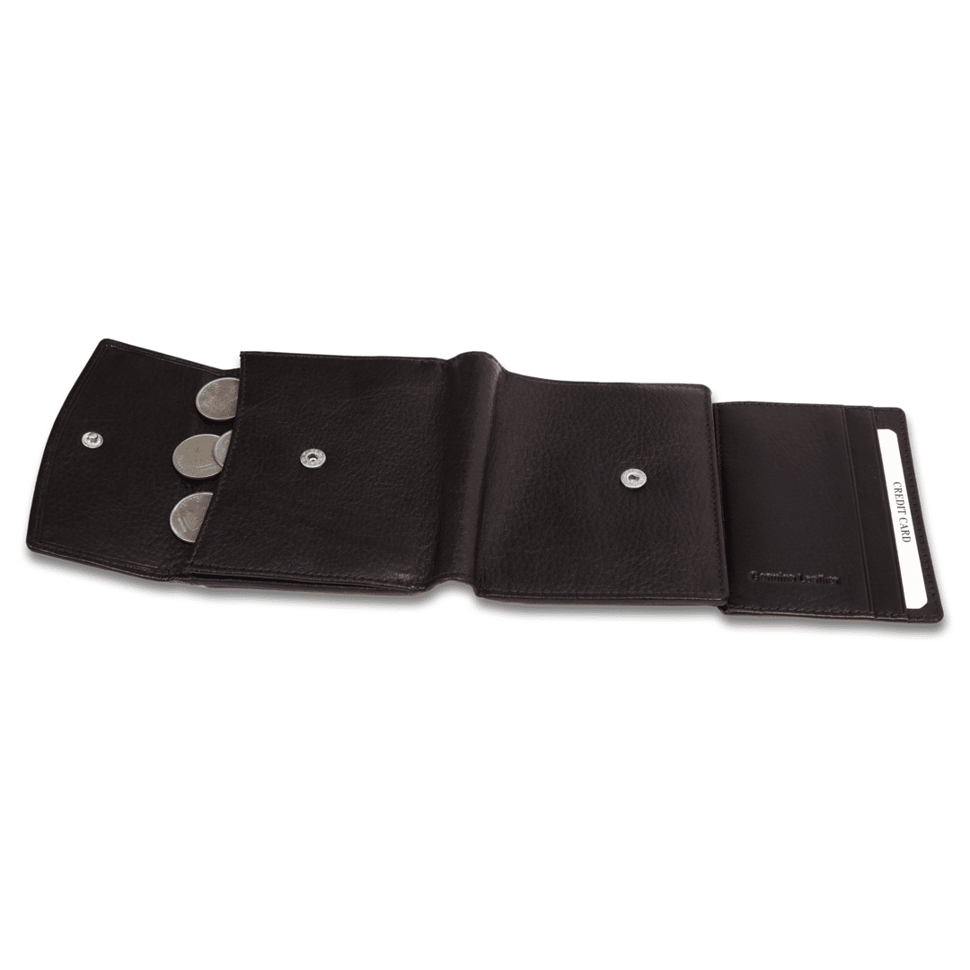 Leather Solid Black Multi Fold Women Wallet