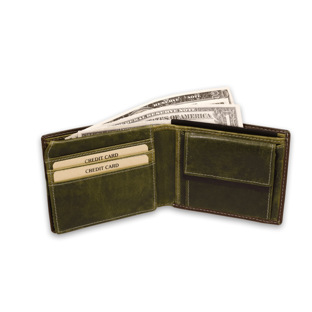 Leather Brown Green Strip Men Wallet