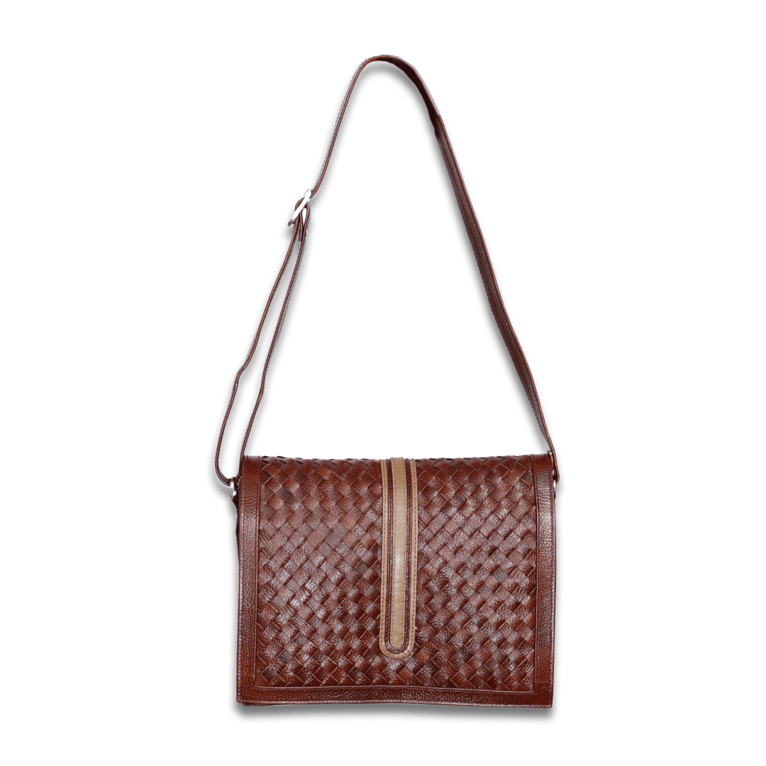 Leather Brown Half Weave Women Bag