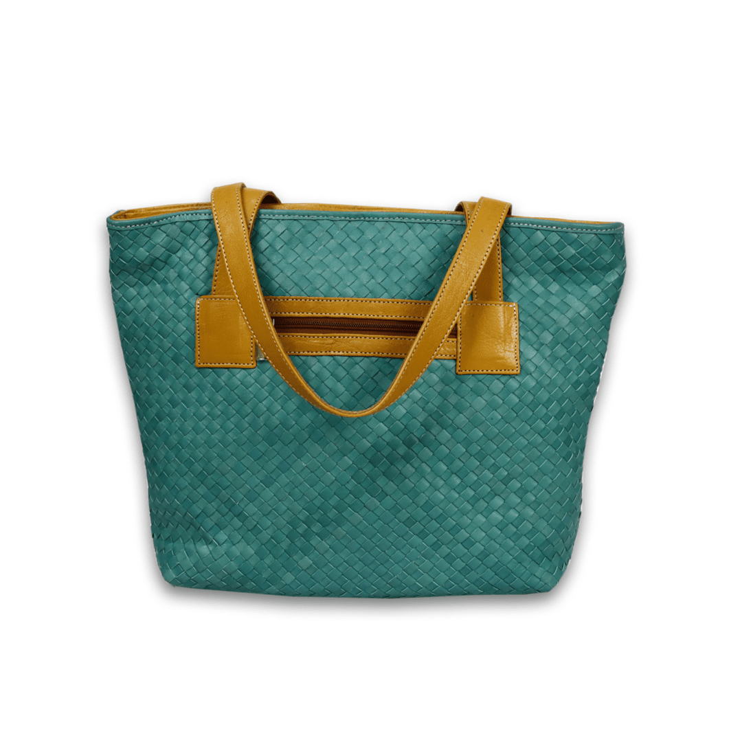 Leather Green Weave Women Shoulder Bag