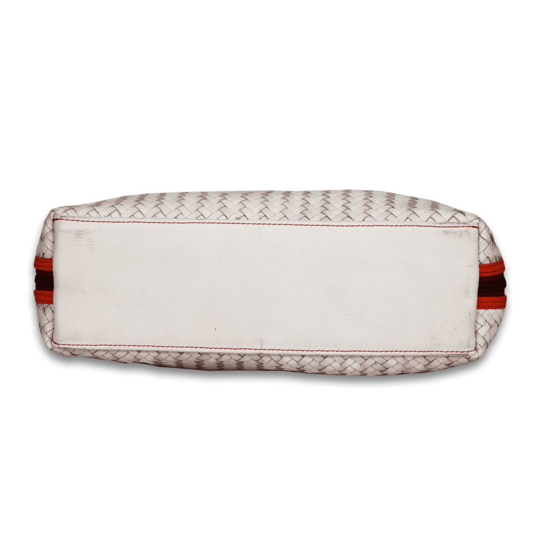 Leather White Red Strip Weave Women Hand Bag